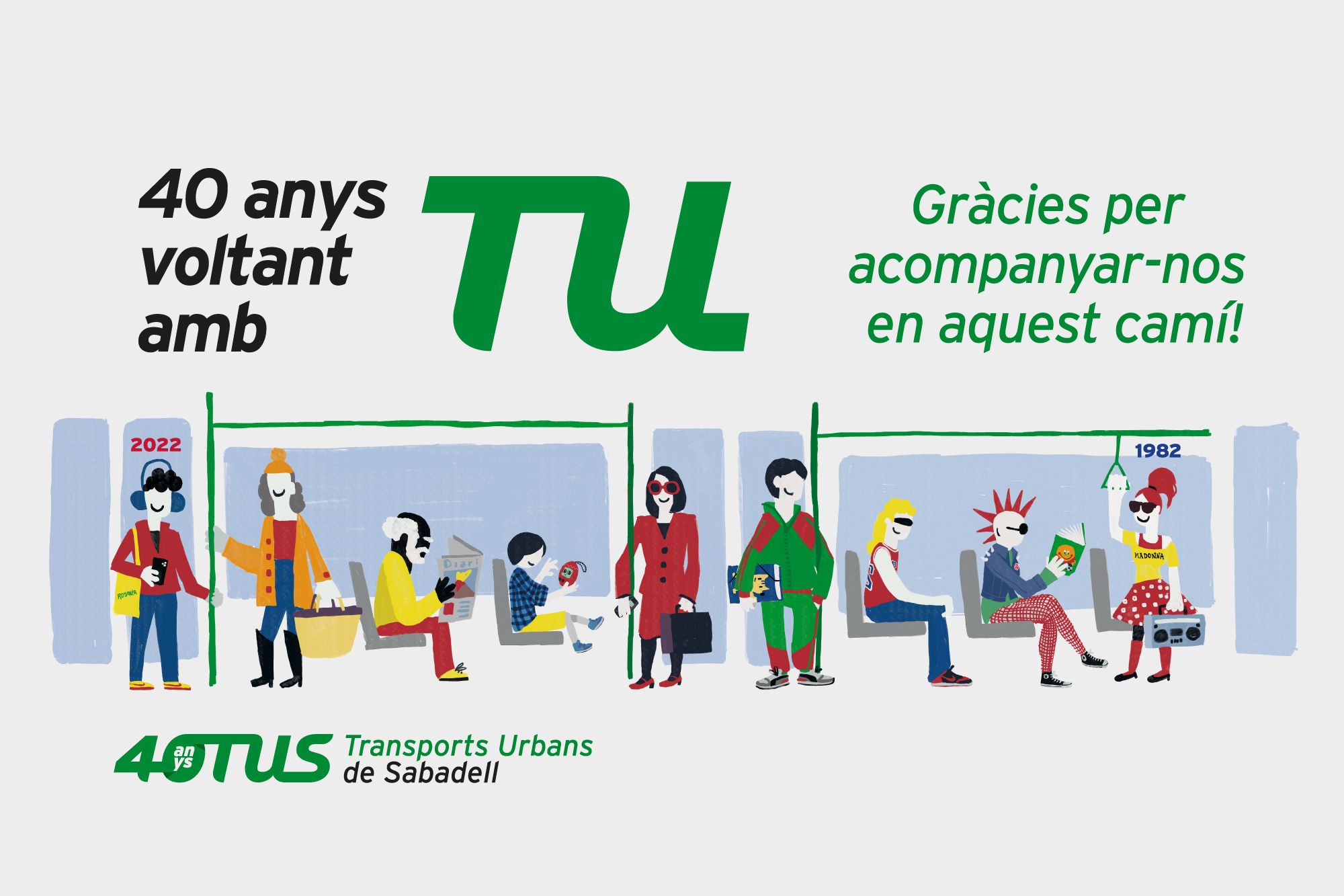 Diseño, campaña, presentacion, TUS Transports Urbans de Sabadell, aniversari 40 anys, cartel principal