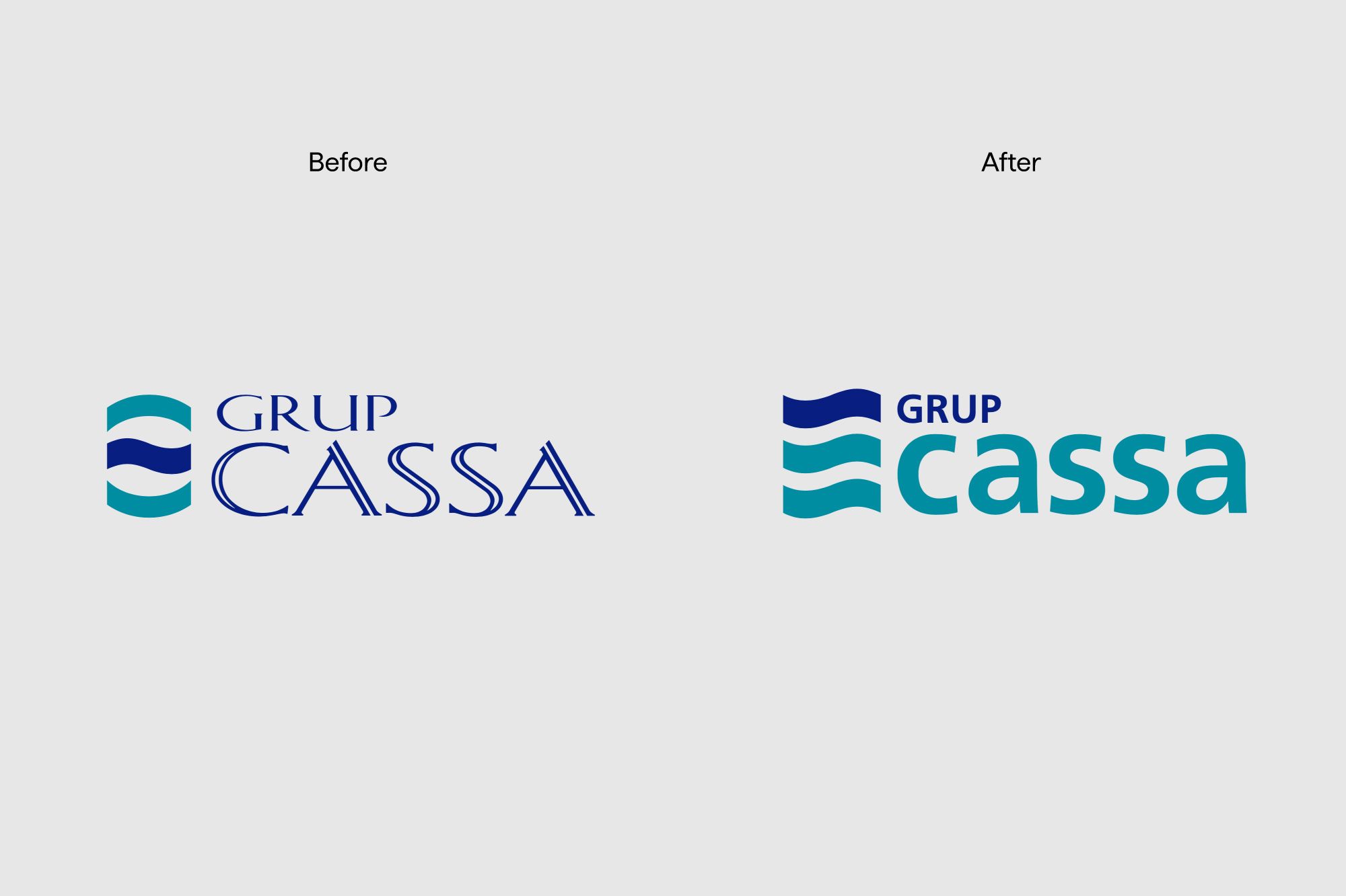 Imagen corporativa para el Grup Cassa, Aigües de Sabadell. Logotipo before and after