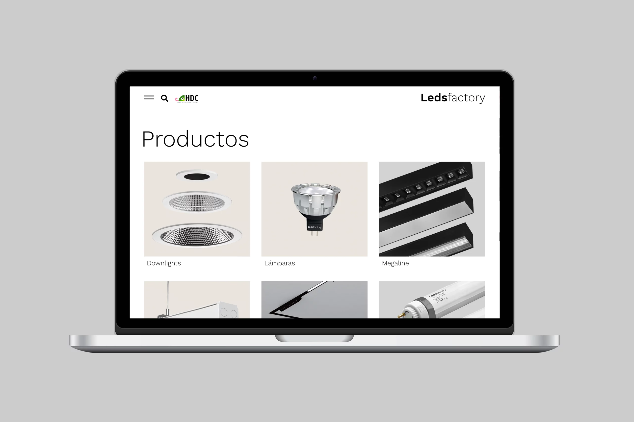 Diseño web para la empresa de iluminación Leds Factory , vista de ordenador