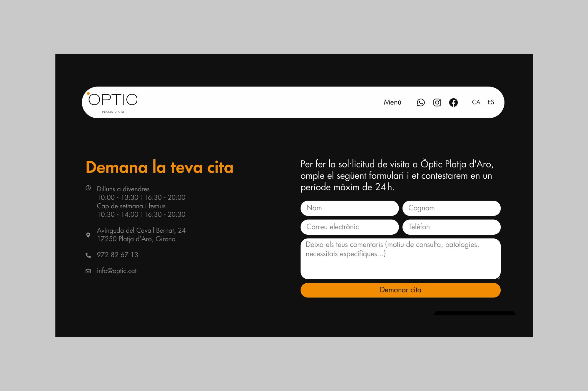 Diseño web para Òptic Platja d'Aro