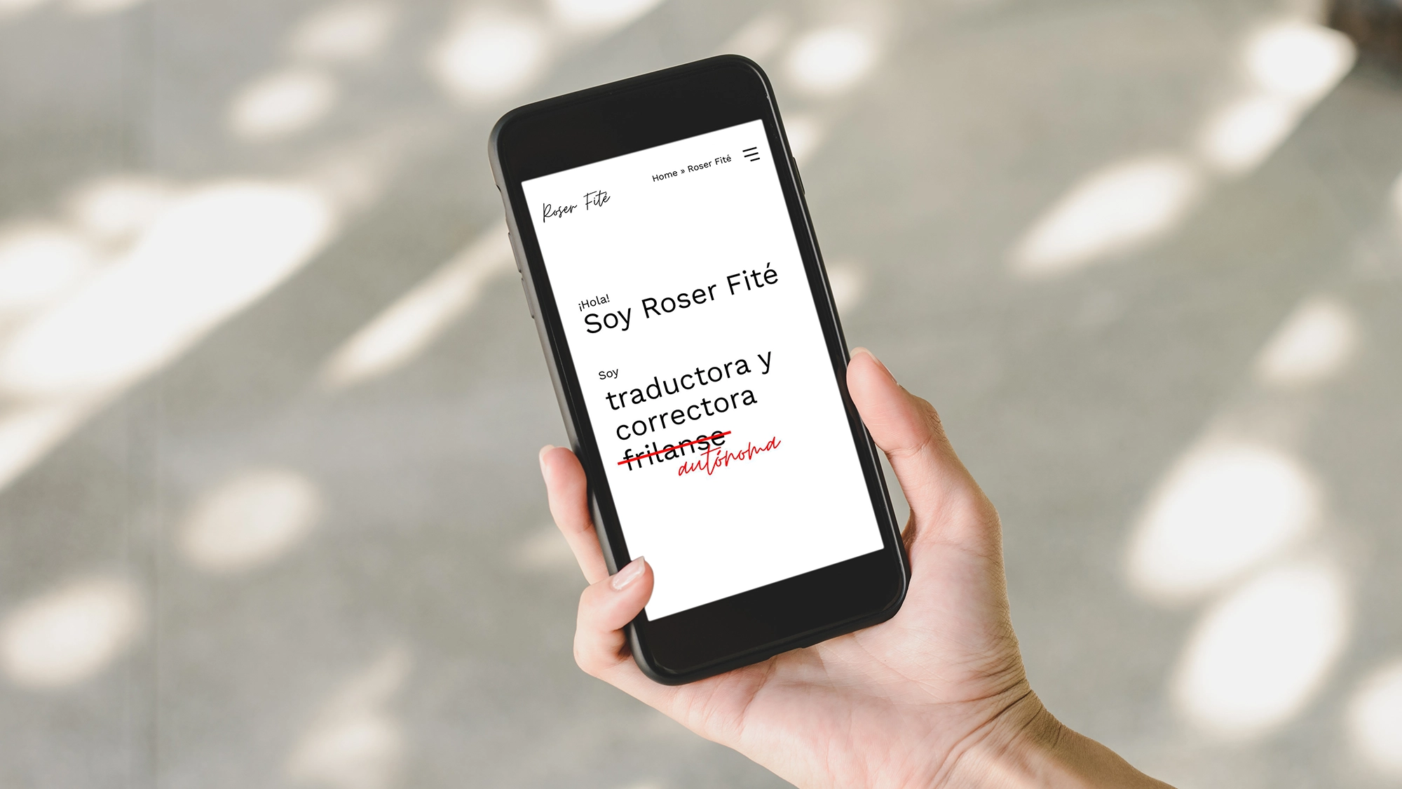 Diseño web para la correctora y traductora Roser Fité, vista de móbil